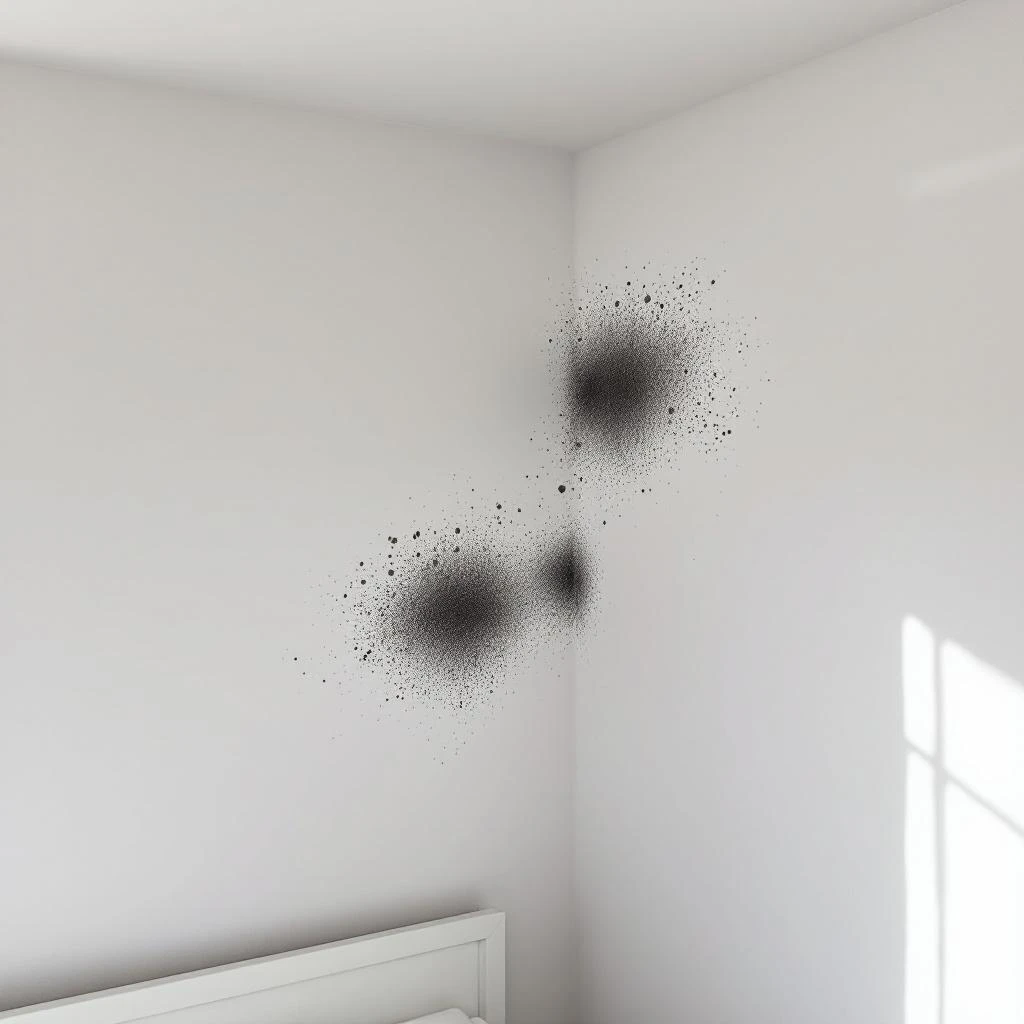 Schimmel in hoek van muur door opstijgend vocht - gevolg van langdurige vochtproblemen